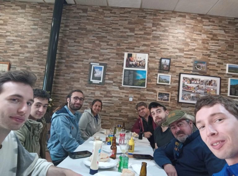 Expedition members at lunch together